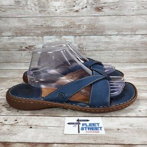 Born Womens Blue Leather Open Toe Strappy Slip On Thong Sandals Size US 11